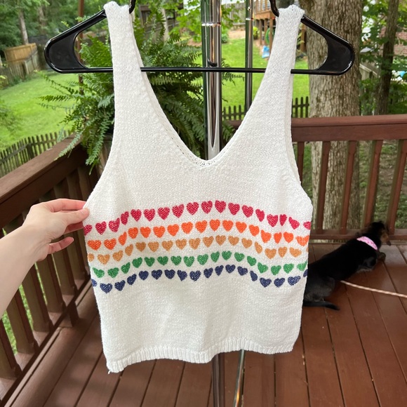 moon & madison Tops - Women’s moon & Madison heart colorful knit tank